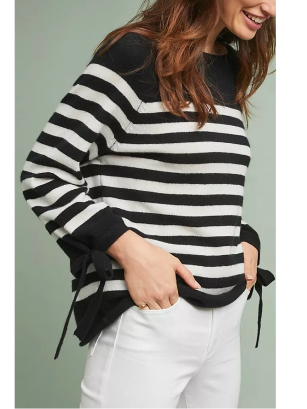 Anthropologie Velvet Graham & Spencer Cacey Stripe Cashmere Sweater Black Medium